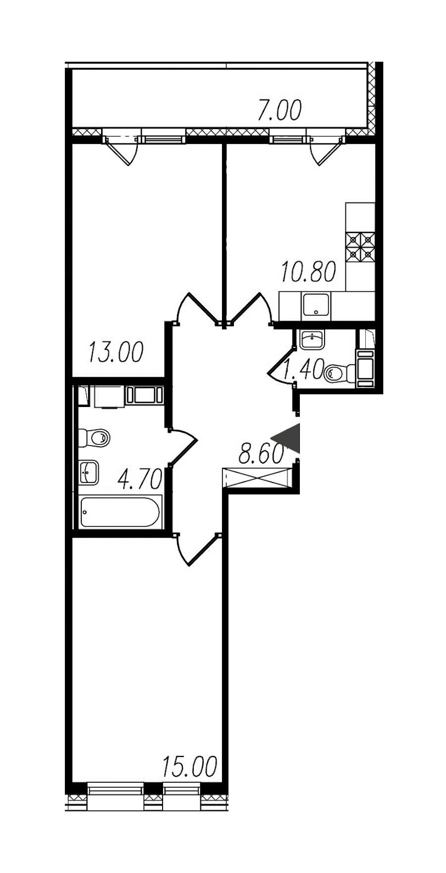 Двухкомнатная квартира в : площадь 53.5 м2 , этаж: 10 – купить в Санкт-Петербурге